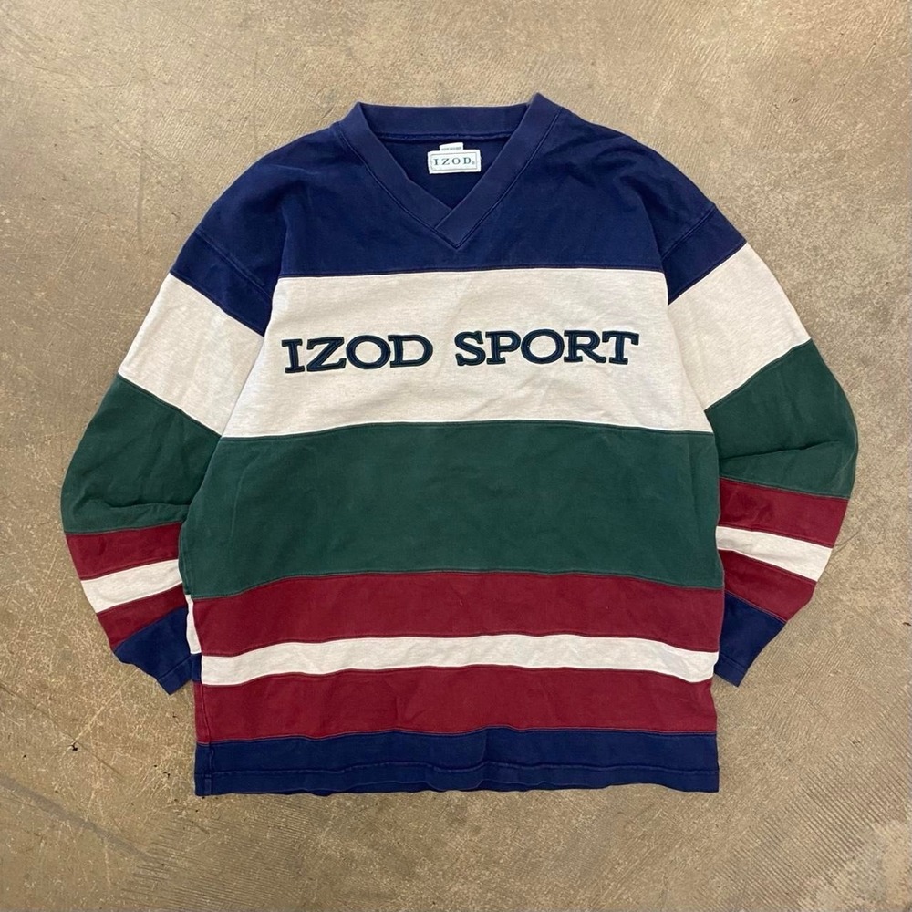 Vintage Izod Sport Rugby Striped Longsleeve Heavyweight Polo Style Shirt XL